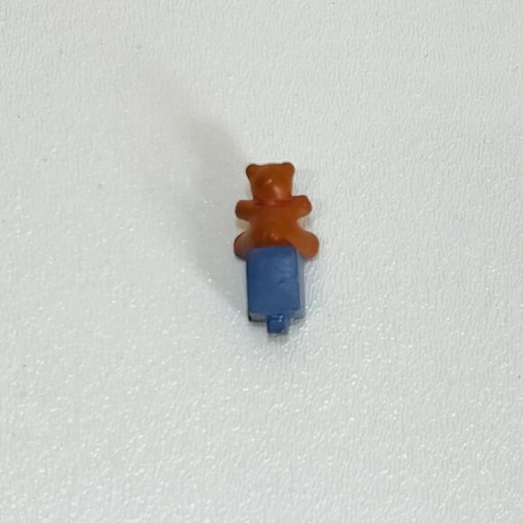 Miniature Brown Teddy Bear On Blue Present Box Decorative Tab Figurine Vintage - Picture 5 of 8
